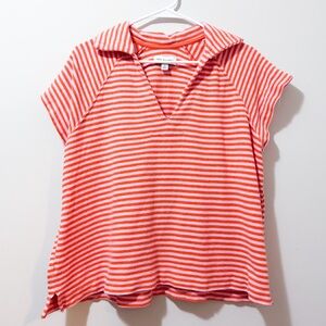 Vibrant Coral Striped Short Sleeve Top